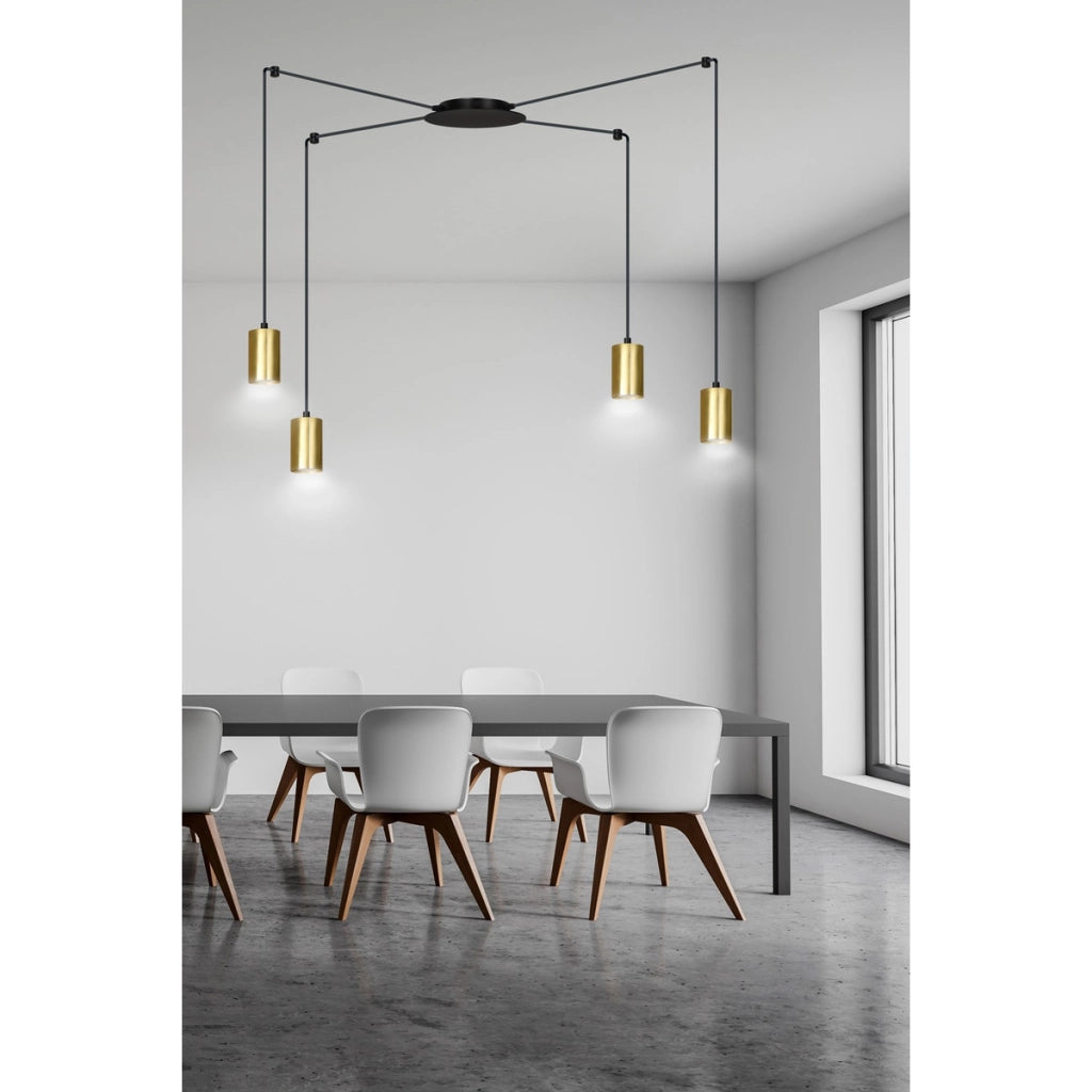 Lampada a sospensione TRAKER in acciaio nero e oro