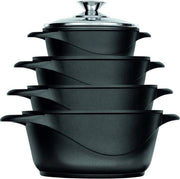 Set di pentole a induzione 4 pezzi - Set di pentole con coperchio in vetro - Set di pentole - Nero