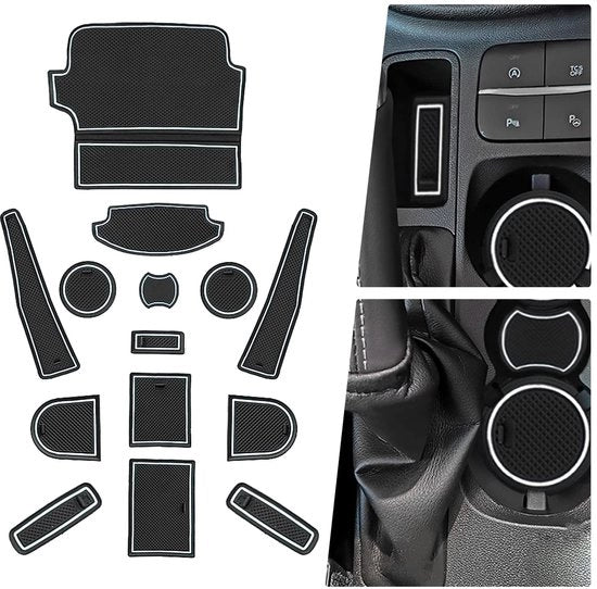 Materassini in gomma, tappetini antiscivolo, compatibili con Ford Fiesta ST MK8 2017-2024, tappetini in gomma per auto, accessori per tappetini, tappetino antiscivolo, scatola di conservazione, tappetini antiscivolo, 14 pezzi (bianchi)