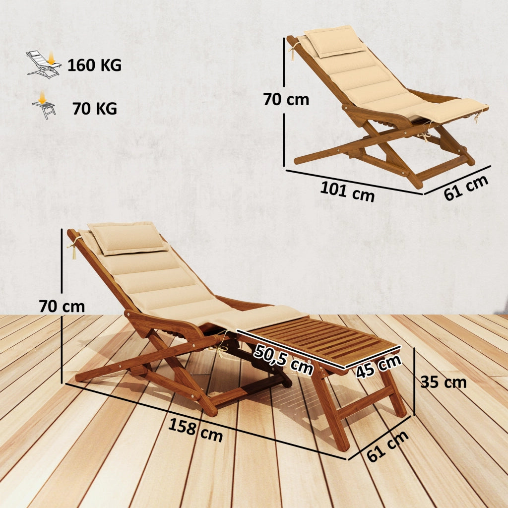 Sedia Pieghevole con Poggiapiedi e Cuscino ¨C zephmum ¨C 158x61x70 Beige