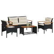 Set Divani da Giardino 4 pz con Cuscini Nero in Polyrattan 368398