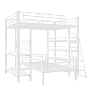 Letto a castello 140×200 cm e 90×200 cm con ripiani; separabile; senza materasso; metallo; bianco