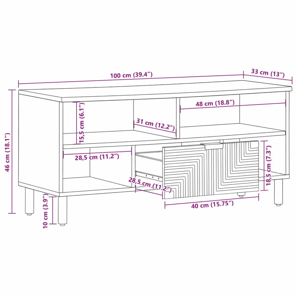 Mobile TV | Armadietto TV | Mobile Porta TV Marrone 100 x 33 x 46 cm Legno di mango massello