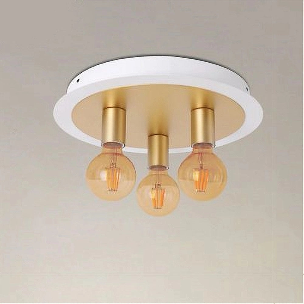 Trade Shop - Plafoniera A Soffitto In Metallo Oro Bianco Con 3 Luci Lampada Attacco E27 32668 -
