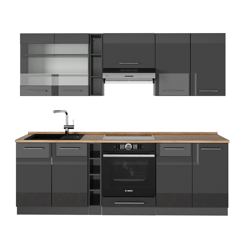 Cucina componibile Fame-Line Antracite lucido/Antracite 235 cm, PL Rovere Vicco