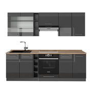Cucina componibile Fame-Line Antracite lucido/Antracite 235 cm, PL Rovere Vicco