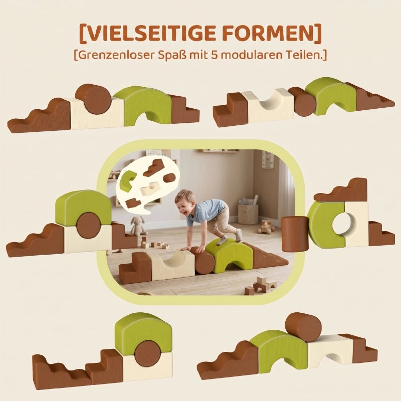 Set di 5 mattoncini da costruzione in schiuma. Mattoncini morbidi per bambini, con effetto velluto a coste e base antiscivolo, colorati.