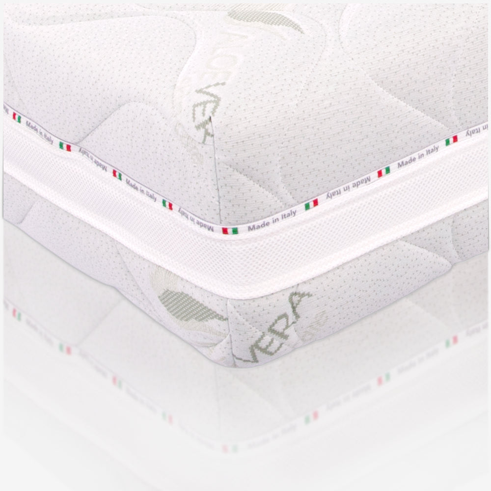 Materasso Memory Alla Francese 140x190, alto 21 cm - Sfoderabile, Rivestimento in Aloe Vera, Traspirante | Deluxe