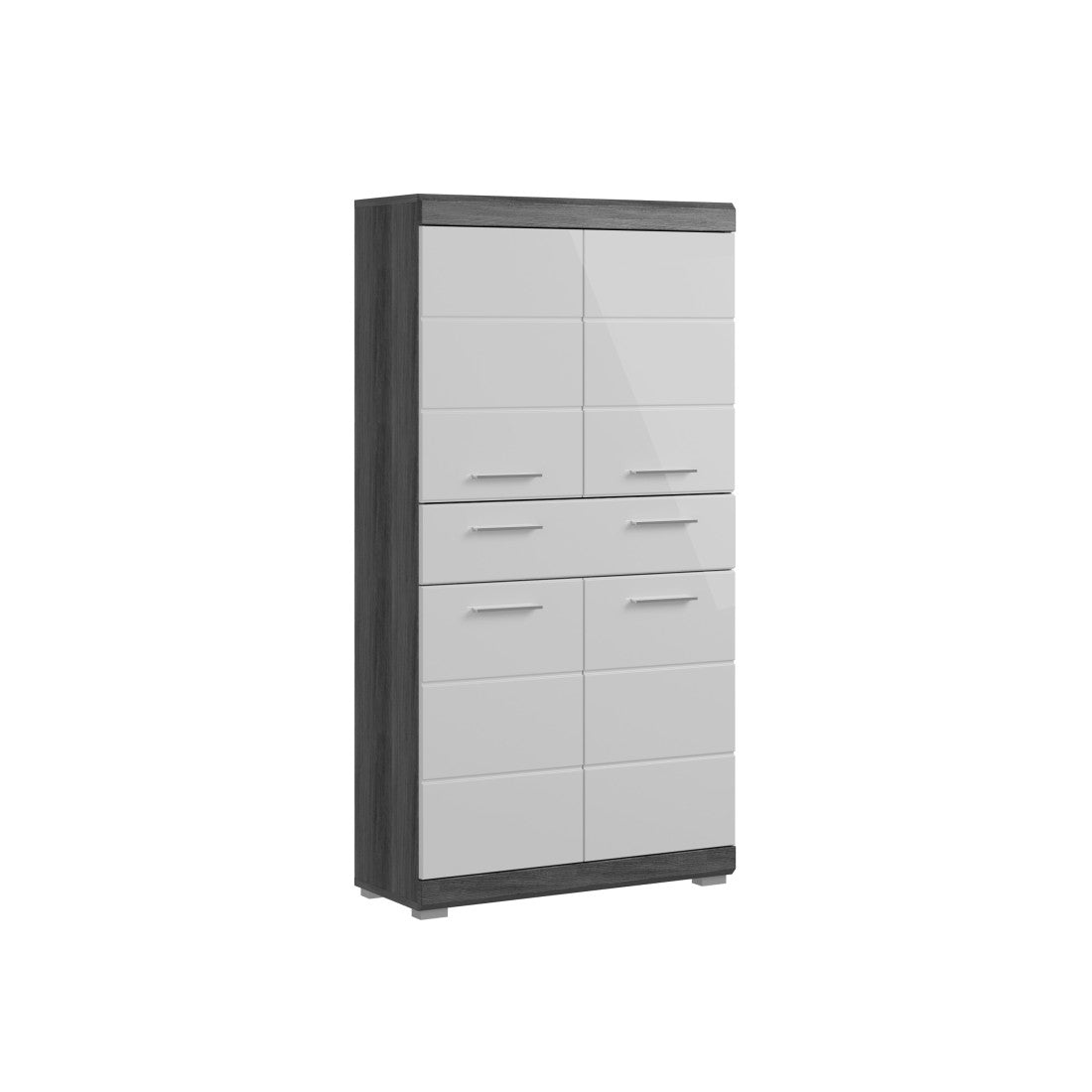 Mobile contenitore SCOTT – 4 porte e 1 cassetto – Grigio scuro e bianco – 74x141x31 cm