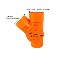 Derivazione 45° con tappo per ispezione in pvc : Diametro - 100 (con tappo Ø80), Modello - Sinistra