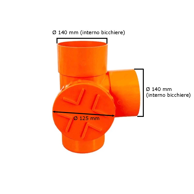 Derivazione 87,30° con tappo per ispezione : Diametro - 140 (con tappo Ø125), Modello - Destra