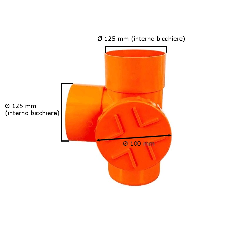 Derivazione 87,30° con tappo per ispezione : Diametro - 125 (con tappo Ø100), Modello - Sinistra