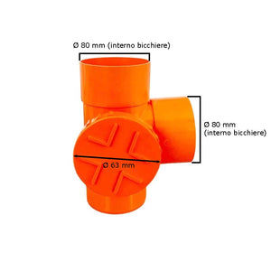 Derivazione 87,30° con tappo per ispezione : Diametro - 80 (con tappo Ø63), Modello - Destra