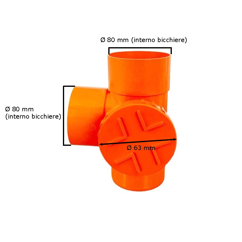 Derivazione 87,30° con tappo per ispezione : Diametro - 80 (con tappo Ø63), Modello - Sinistra