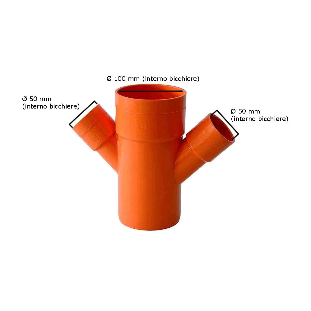 Derivazione doppia ridotta 45° in pvc : Diametro - 100x50