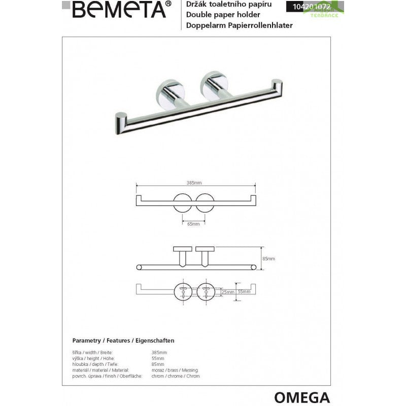 Doppio porta carta igienica OMEGA ottone cromato 38,5x5,5x8,5cm