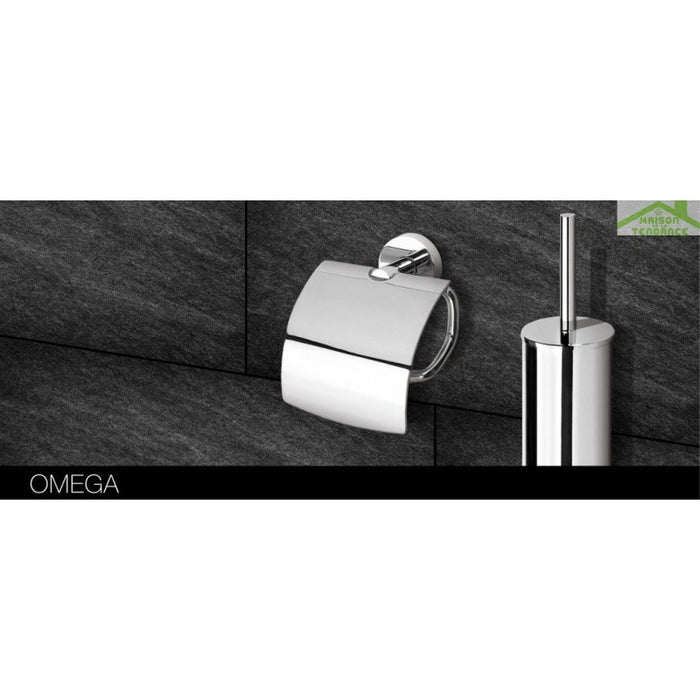 Porta carta igienica con coperchio OMEGA ottone cromato 14,5x15,5x9cm