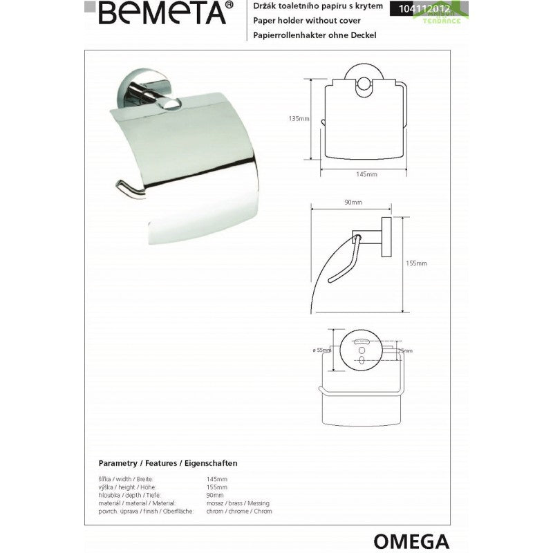 Porta carta igienica con coperchio OMEGA ottone cromato 14,5x15,5x9cm