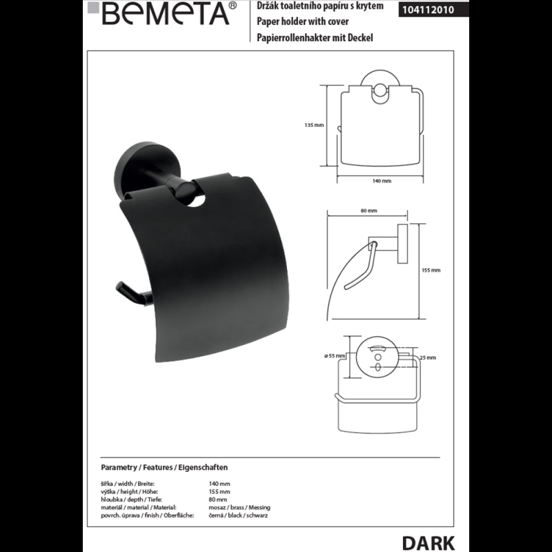 Distributore di carta igienica con coperchio. Ottone nero scuro 14x 15,5x 8cm