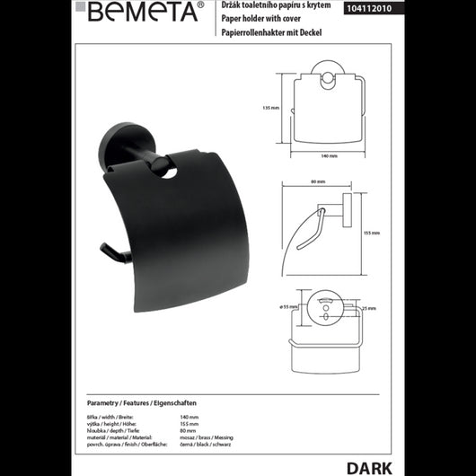 Distributore di carta igienica con coperchio. Ottone nero scuro 14x 15,5x 8cm