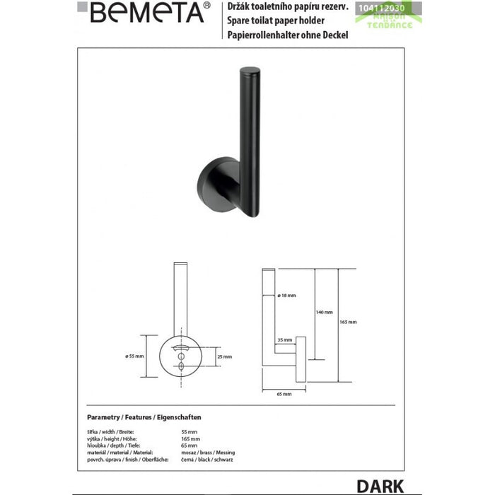 Portarotolo di ricambio in ottone nero DARK 5,5x 16,5x 6,5cm