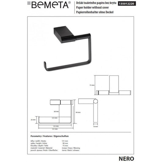NERO Portarotolo da Parete di Ricambio 13,1 x9 x7,5 cm