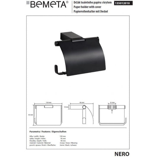 Porta carta igienica NERO in ottone nero 13 x9,5 x9 cm