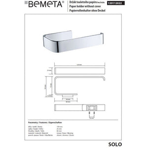 Portarotolo SOLO in ottone cromato 12,9 x2,5 x8,2 cm
