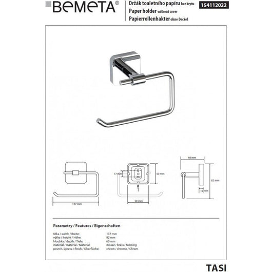 Porta carta igienica TASI in ottone cromato 13 x8,2 x6 cm
