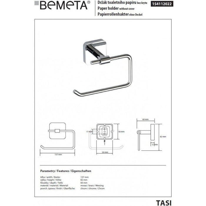 Porta carta igienica TASI in ottone cromato 13 x8,2 x6 cm