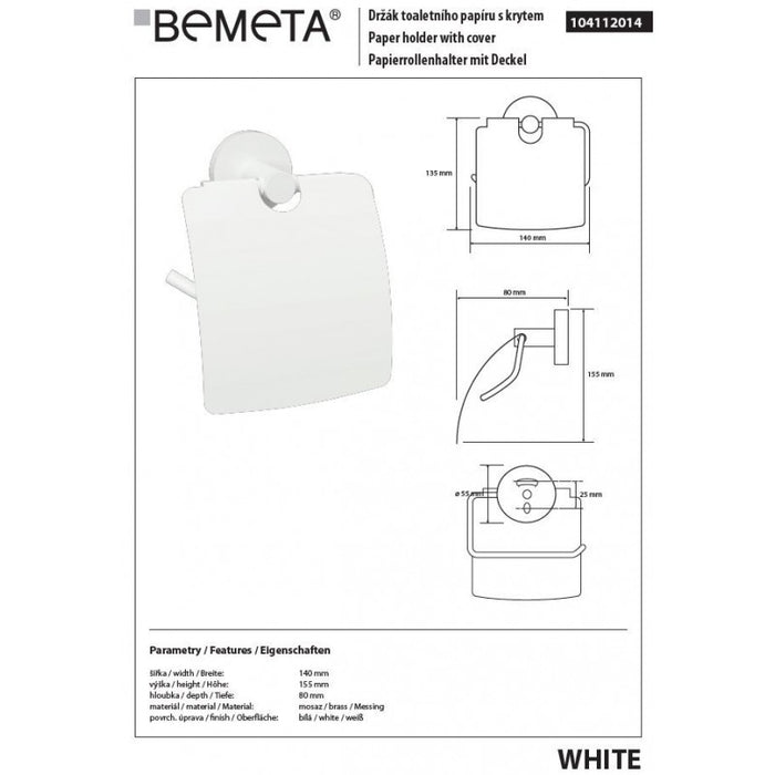 Porta carta igienica BIANCO in ottone bianco 14 x 15,5 x 8cm