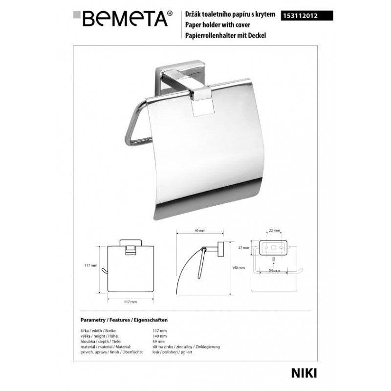 Porta carta igienica a parete con coperchio NIKI 14 x11,7 x4,9 cm