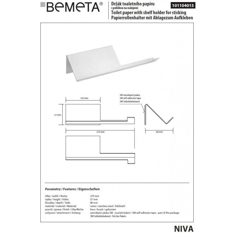 Porta carta igienica NIVA in acciaio inox con ripiano 27 x5,7 x8 cm