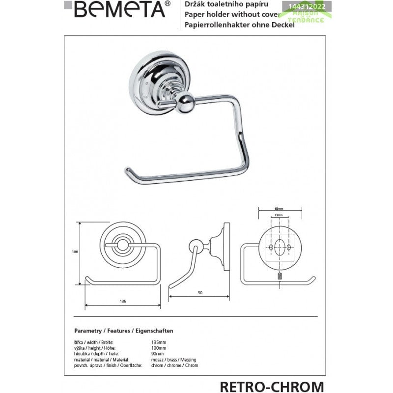 Porta carta igienica RETRO senza coperchio in ottone cromato 13,5x10x9 cm