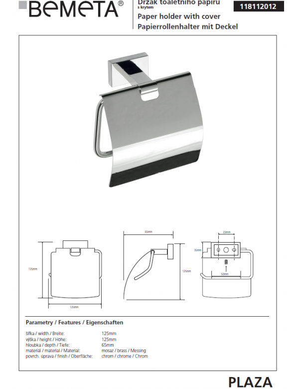 Portarotolo PLAZA con coperchio 12,5x12,5x6,5 cm