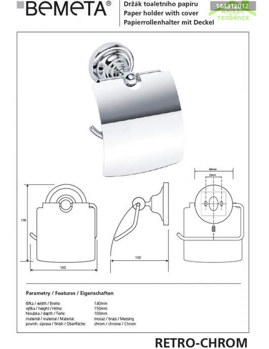 Porta carta igienica con coperchio RETRO in ottone cromato 14x15x10 cm