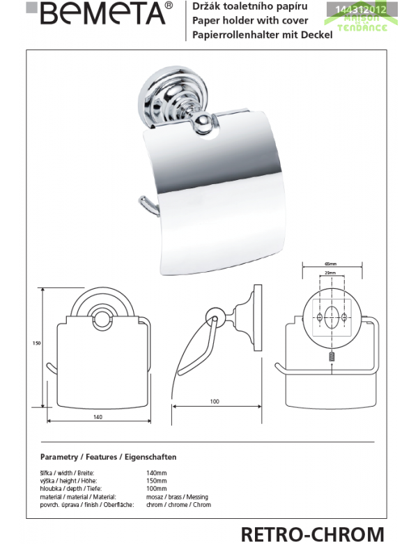 Porta carta igienica con coperchio RETRO in ottone cromato 14x15x10 cm