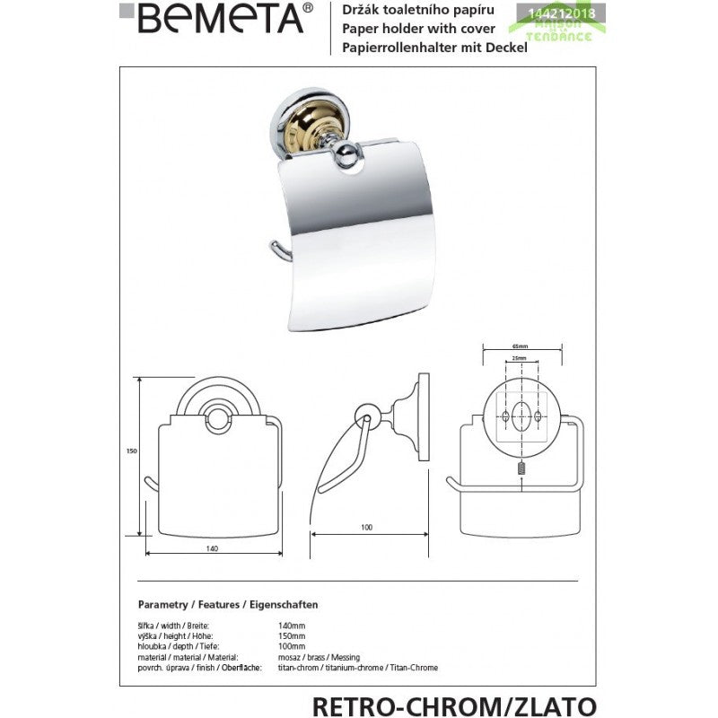 Porta carta igienica con coperchio RETRO in ottone cromo-oro 14x15x10cm