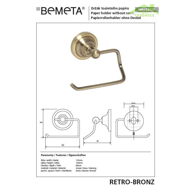 Porta carta igienica, wc senza coperchio RETRO in ottone 13,5x10x9 cm