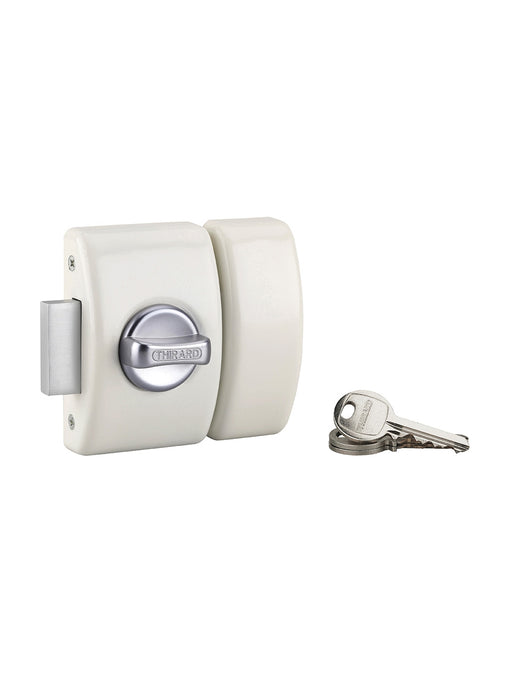 Serratura da applicare a chiavistello, con pomolo, Design 5 per porta d'ingresso, cilindro 45mm, acciaio, 3 chiavi, bianco - THIRARD