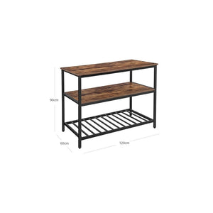 Carrello da cucina in stile industriale, collezione TAMPA, con struttura in metallo nero e piano in legno.