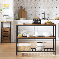 Carrello da cucina in stile industriale, collezione TAMPA, con struttura in metallo nero e piano in legno.