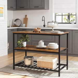 Carrello da cucina in stile industriale, collezione TAMPA, con struttura in metallo nero e piano in legno.