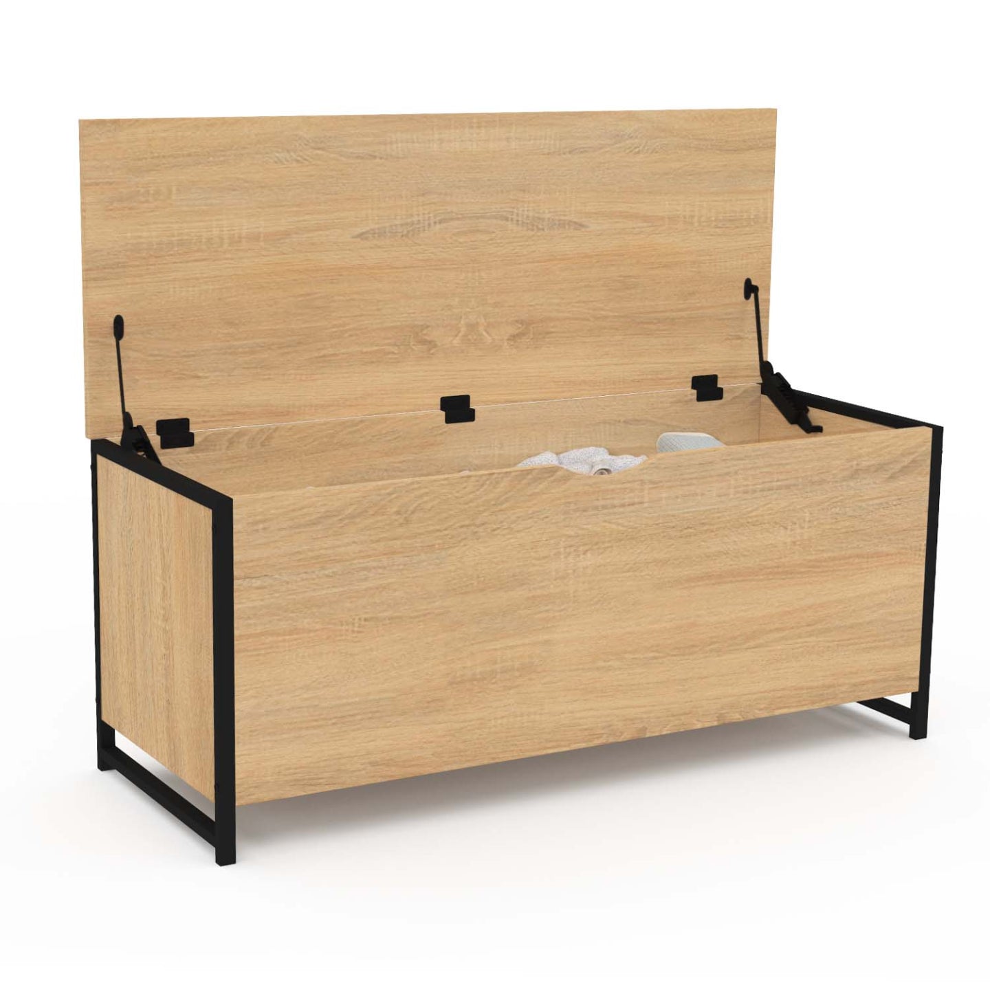 IDMarket - DETROIT baúl 100 cm madera y negro diseño industrial