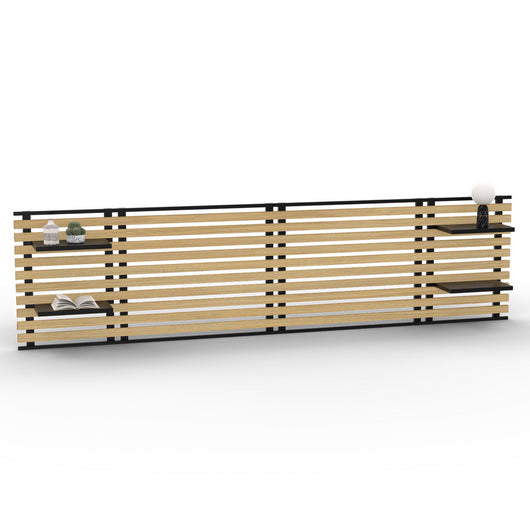 IDMarket - DETROIT Cabecero de lamas de 240 CM y estantes negros de diseño industrial