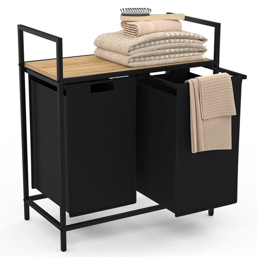 IDMarket - DETROIT Cesto para la ropa de 2 compartimentos en tejido negro, diseño industrial