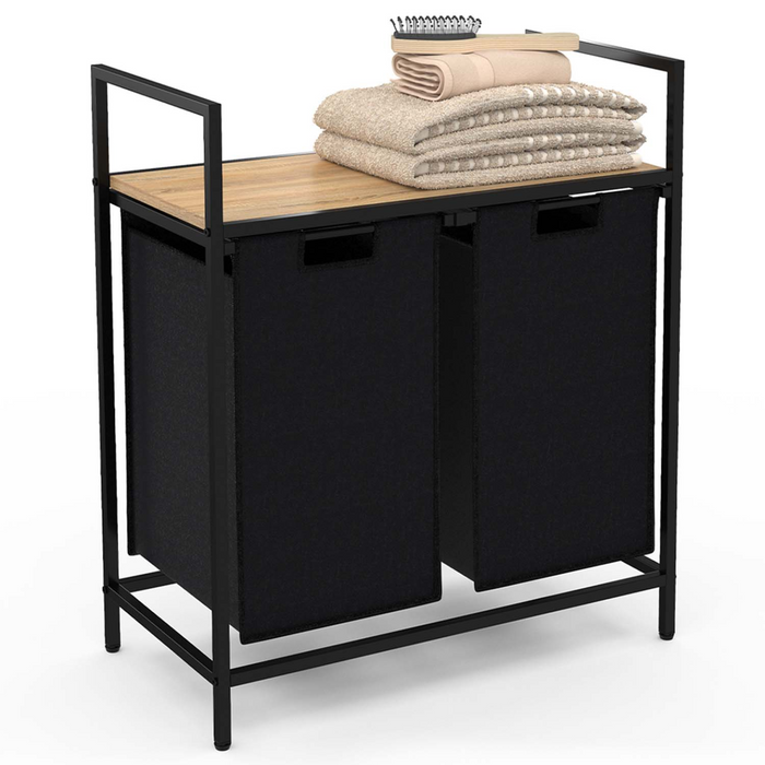 IDMarket - DETROIT Cesto para la ropa de 2 compartimentos en tejido negro, diseño industrial