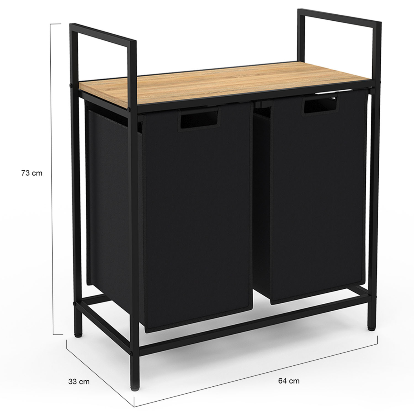 IDMarket - DETROIT Cesto para la ropa de 2 compartimentos en tejido negro, diseño industrial