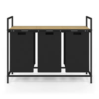 IDMarket - DETROIT Cesto portabiancheria a 3 scomparti in tessuto nero, design industriale