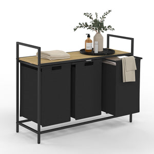 IDMarket - DETROIT Cesto portabiancheria a 3 scomparti in tessuto nero, design industriale